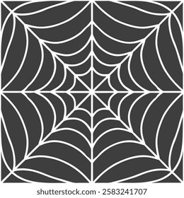 A seamless pattern featuring detailed spider webs in a repeating design. The intricate, lace-like structure of the web is perfect for creating a spooky and eerie atmosphere, ideal for Halloween themed