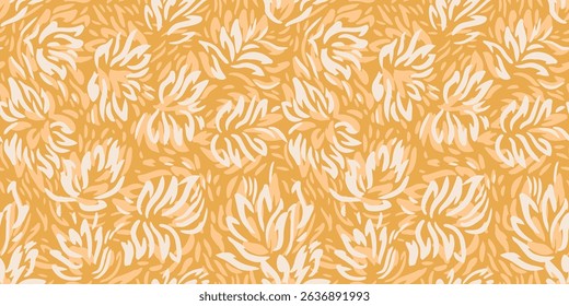 Seamless pattern featuring dynamic abstract floral shapes in yellow, mustard tones. Perfect for print design textiles, wrapping paper, wallpapers, and contemporary decorative projects