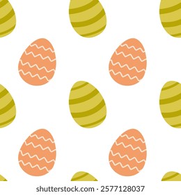 Seamless pattern featuring Easter eggs, a symbol of Easter, decorative vector elements. Simple design with colorful Easter eggs.