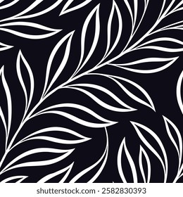 A seamless pattern featuring elegant leaf outlines arranged in a flowing, organic style. This modern botanical design is perfect for wallpapers