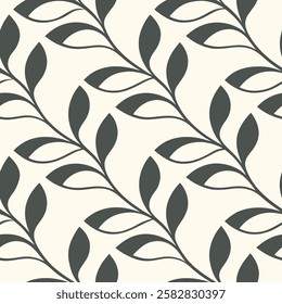 A seamless pattern featuring elegant leaf outlines arranged in a flowing, organic style. This modern botanical design is perfect for wallpapers