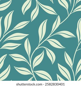 A seamless pattern featuring elegant leaf outlines arranged in a flowing, organic style. This modern botanical design is perfect for wallpapers