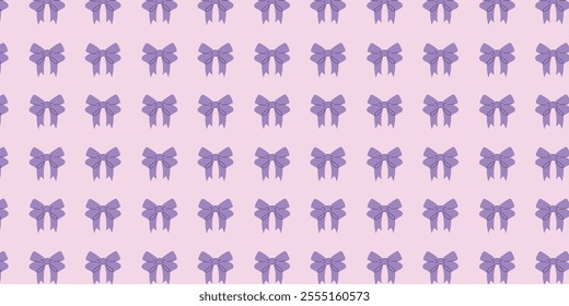 Seamless pattern featuring elegant purple ribbon bows on a soft, pastel background. Perfect for wrapping paper, fabric design, greeting cards, or digital decorations. 