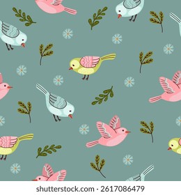 Seamless pattern featuring fantasy birds 