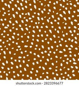 A seamless pattern featuring fawn fur texture with white spots on a brown background, resembling deer hide.