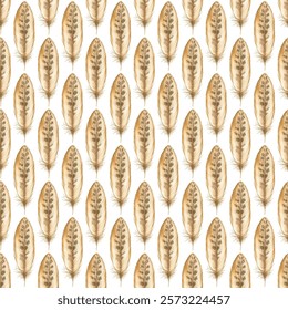 Seamless pattern featuring  feathers in earthy tones, perfect for bohemian, rustic, or nature inspired designs. Ideal for textiles, wallpapers, and digital backgrounds.