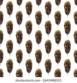Seamless pattern featuring  feathers in earthy tones, perfect for bohemian, rustic, or nature inspired designs. Ideal for textiles, wallpapers, and digital backgrounds.