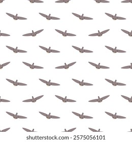 A seamless pattern featuring flying doodle birds owls on white background. 