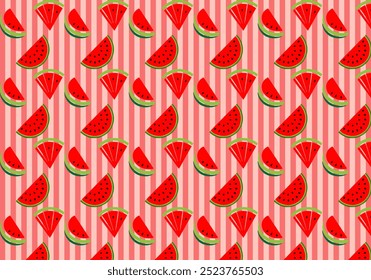 Seamless pattern featuring fresh watermelon slices and sweet fruits in a colorful design with ripe textures and vibrant illustrations.