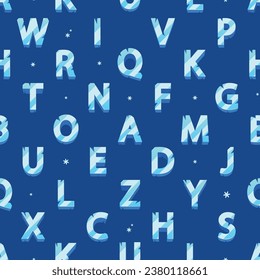 Seamless Pattern Featuring Frosty, Ice-themed Font Letters, Intricately Designed With A Crystalline Texture, Tile