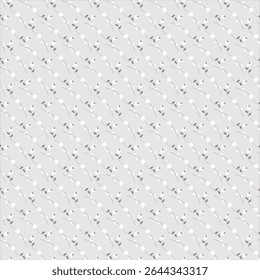 A seamless pattern featuring a gray background with floral elements. The minimalistic design includes small blossoms and delicate leaves, perfect for decorative purposes or digital backgrounds
