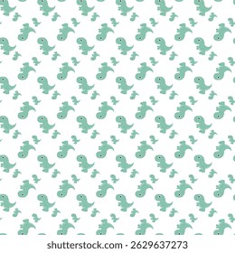 Seamless Pattern Featuring Green Cartoon Dinosaurs on White Background