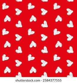 A seamless pattern featuring hand-drawn white hearts with sketch-style strokes on a bold red background, creating a romantic and playful design.  
Keywords
Копировать
Редактировать
