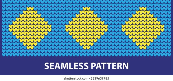 seamless pattern featuring heart shapes with a knit effect in blue and yellow colors. This pattern would be perfect for textile printing.