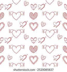 Seamless pattern featuring heart shapes in a repeating design, perfect for Valentine's Day, romantic themes, and decorative projects. Ideal for textiles, gift wrap, wallpapers, and digital designs.