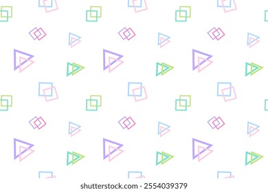 A seamless pattern featuring hollow pastel-colored squares and triangles, perfect for modern and creative designs.