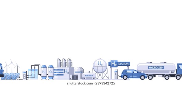 Seamless Pattern Featuring Hydrogen Production Equipment, Creating A Vibrant Design, Cartoon Vector Illustration