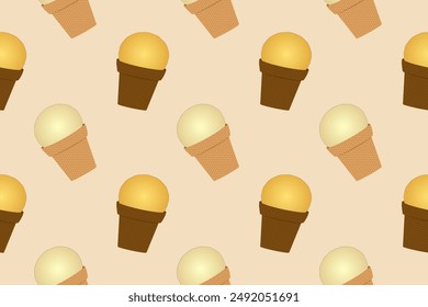 Seamless pattern featuring ice cream cones, perfect for summertime designs and festival-themed projects. Enjoy the sweet treat all season long.