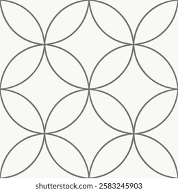 A seamless pattern featuring interlocking circles arranged in a repeating geometric design. The clean lines and minimalist aesthetic create a sense of order and symmetry