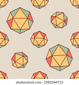 A seamless pattern featuring intricate 3D shapes, creating a modern and visually captivating geometric design. The design showcases cubes, spheres, pyramids, and other abstract forms that add depth