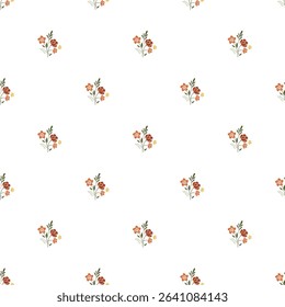 Seamless pattern featuring intricate floral arrangements with orange and green highlights on a clean white backdrop. Perfect for textile design, wallpaper, or creative digital and printed projects.