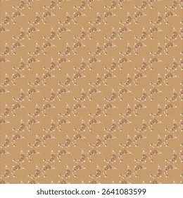 Seamless pattern featuring intricately arranged floral motifs on a warm beige background, suitable for textile, wallpaper,