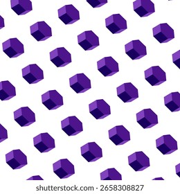 Un patrón sin fisuras con cubos púrpuras isométricos sobre un fondo blanco