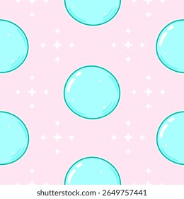 A seamless pattern featuring light blue bubbles on a soft pink background with white star-shaped sparkles, creating a whimsical and cheerful design.