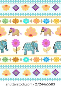 Padrão sem emenda com elefantes majestosos vagando por uma selva tropical exuberante com folhas de palma exóticas e flora vibrante, estilo de aquarela elegante, tons de terra,