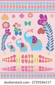 Padrão contínuo com elefantes majestosos vagando por uma selva tropical exuberante com folhas de palmeira exóticas e flora vibrante, estilo de aquarela elegante, tons de terra, fundo repetível.