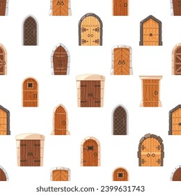 Seamless Pattern Featuring Medieval Doors In Various Styles And Sizes, Creating A Captivating And Mysterious Atmosphere