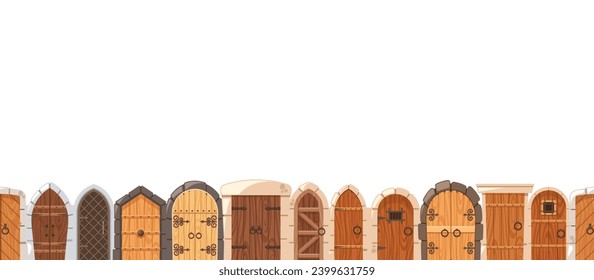 Seamless Pattern Featuring Medieval Doors, Creating A Captivating And Mysterious Motif Suitable For Fantasy Backgrounds