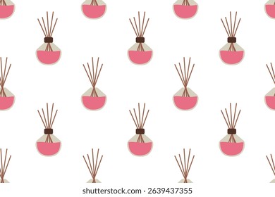 Seamless pattern featuring meditation themes, aromatic diffusers, and home scents. Relaxing vector illustration with a vintage background for wellness designs