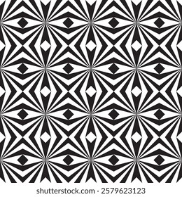 seamless pattern featuring a mesmerizing geometric design in stark black and white