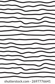 Um padrão perfeito com numerosas linhas pretas horizontais ligeiramente onduladas desenhadas à mão contra um fundo branco limpo, criando um design simples, rítmico e abstrato.