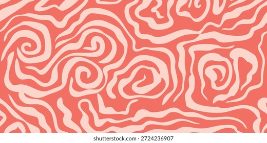 A seamless pattern featuring organic, swirling lines in coral and cream, creating a dynamic and fluid visual texture.