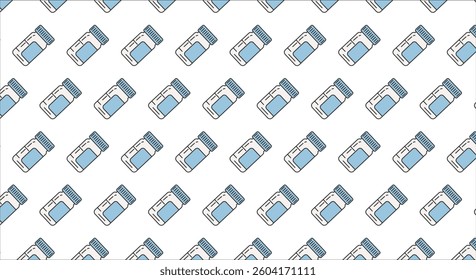 A seamless pattern featuring pill bottles in a diagonal arrangement, designed in a clean, modern, and minimalist flat style