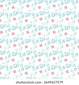  seamless pattern featuring pink flowers intertwined with green leafy vines on a white background, creating a vibrant and decorative design perfect for a variety of artistic and creative projects.