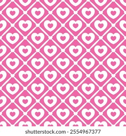 seamless pattern featuring pink hearts within diamond shapes, perfect for Valentine's Day designs, romantic decorations, or cute textile prints