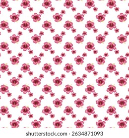 Seamless Pattern Featuring Pink Hibiscus Flowers on White Background