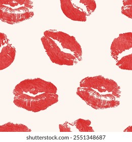 Seamless pattern featuring pink watercolor lips for Valentine's Day. A sweet and delicate design of watercolor kisses, perfect for use in design projects, paper packaging, textiles, or wallpapers