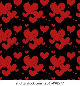 seamless pattern featuring red hearts on a black background, perfect for romantic and Valentine-themed designs, creating a charming and affectionate visual appeal