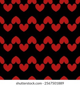 seamless pattern featuring red hearts arranged in a repeating design on a black background, creating a bold and striking visual effect perfect for romantic or Valentine's Day themes