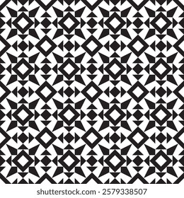 A seamless pattern featuring a repeating geometric design of interlocking triangles in black and white