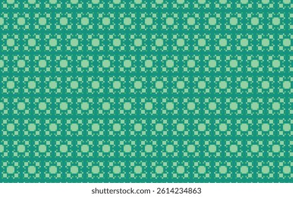 A seamless pattern featuring a repeating geometric design composed of teal squares forming larger shapes with lighter teal circular accents, creating a textured, dotted grid.