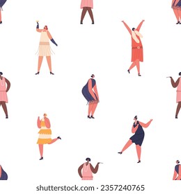 Seamless Pattern Featuring Retro Girls Dancing In Vibrant Poses, Capturing The Essence Of Vintage Dance