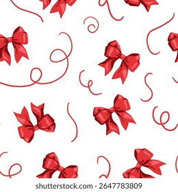 A seamless pattern featuring ribbon bows with curling accents, ideal for festive designs, gift wrapping, and decorative themes