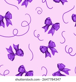 A seamless pattern featuring ribbon bows with curling accents, ideal for festive designs, gift wrapping, and decorative themes