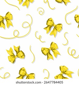 A seamless pattern featuring ribbon bows with curling accents, ideal for festive designs, gift wrapping, and decorative themes