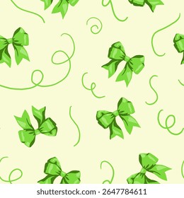 A seamless pattern featuring ribbon bows with curling accents, ideal for festive designs, gift wrapping, and decorative themes